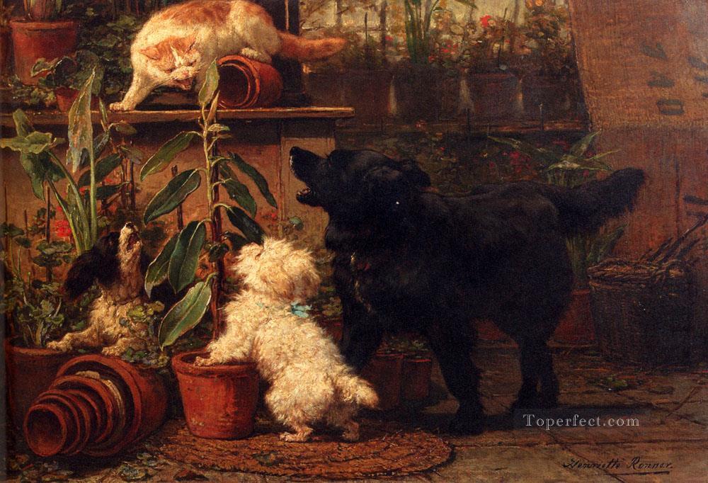 In The Greenhouse animal cat Henriette Ronner Knip Oil Paintings